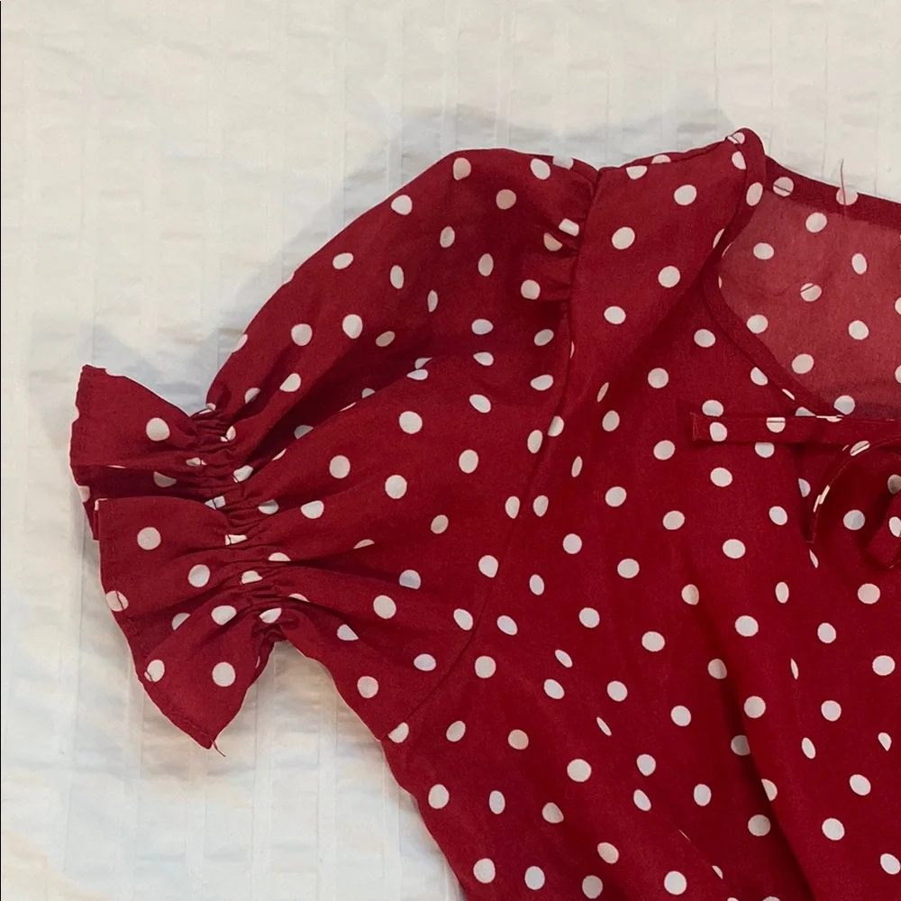 Red Polka Dot Women's Top - Picture 6 of 6